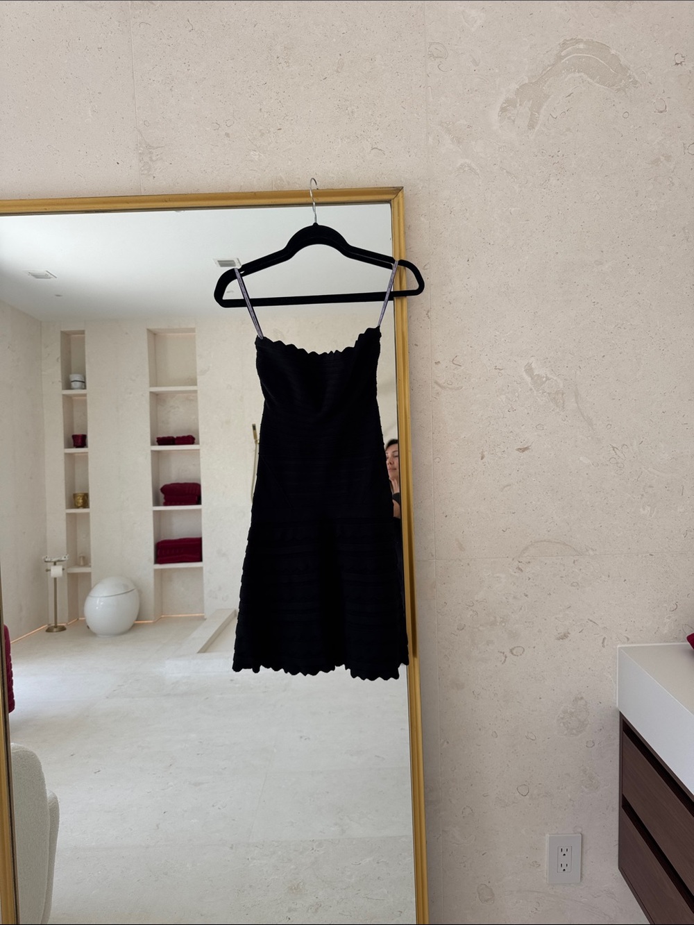 Black Strapless Textured Mini Dress